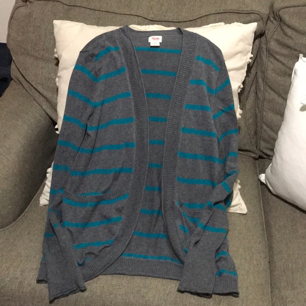Mossimo gray and teal stripped cardigan large